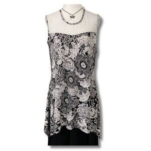 INITIATIVES Black white lace floral leopard print sleeveless top LARGE XL shirt
